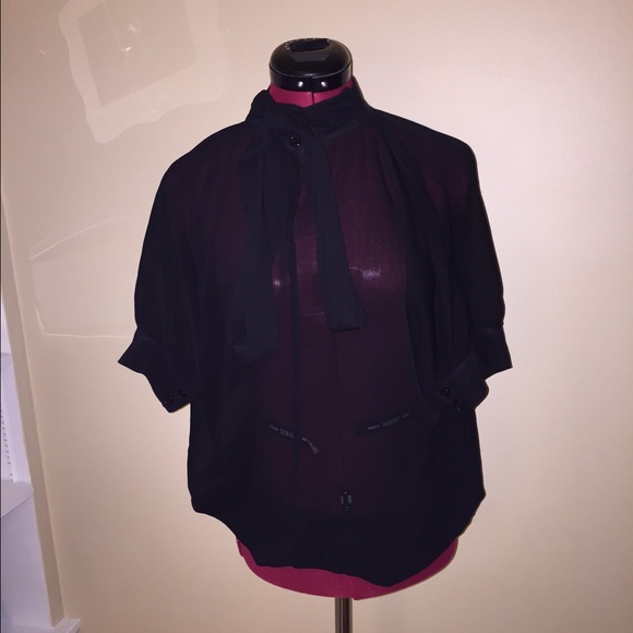 Black sheer blouse w/ scrunched waist and tie top