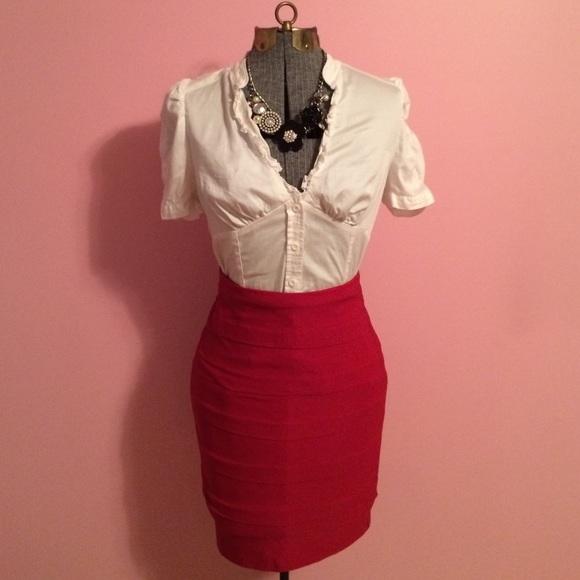 White Short Sleeve Ruffle Button Down