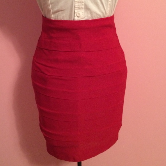 Red Stretch Pencil Skirt