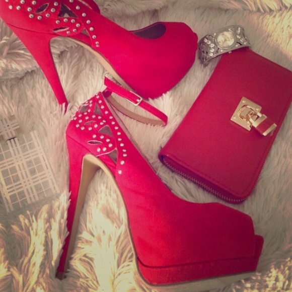 Red peep toe heels