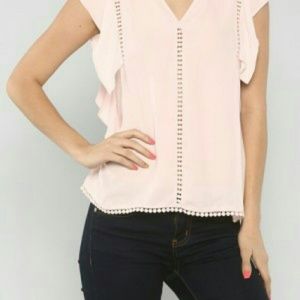 Pale pink flutter sleeve top