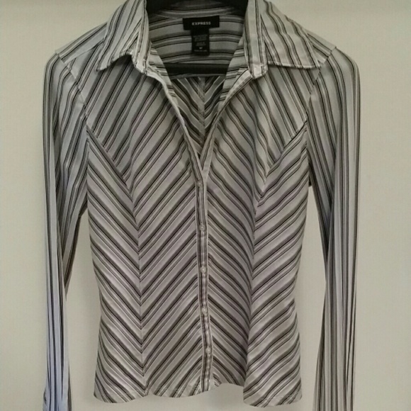 EXPRESS long sleeve bias-stripe stretch blouse M