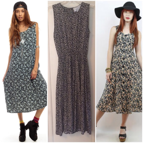 Vintage Dresses & Skirts - Vintage Floral 90s Hipster Sundress