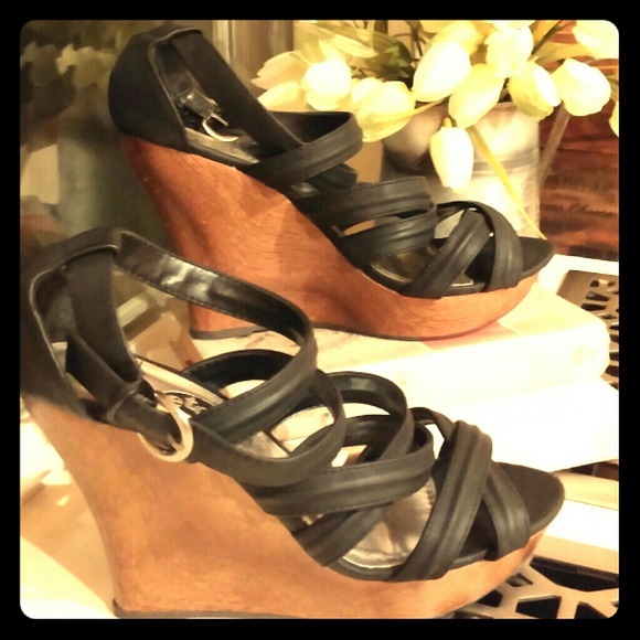 Rue21 etc! Wooden platform wedge sandals.