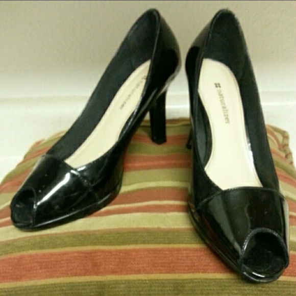 Black patent leather heels