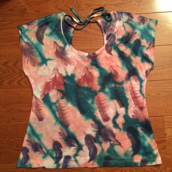 Watercolor Feather Print Top