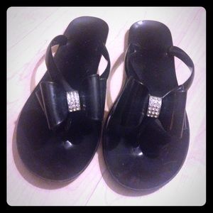 Black Bow Flip Flops