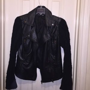Leather and sweater biker Jacket