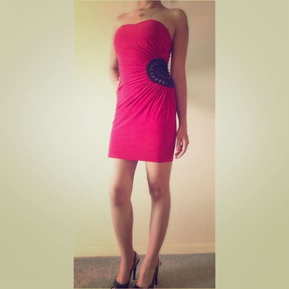 Red strapless short cocktail dress