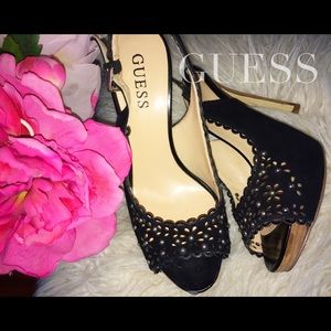 GUESS Black Sling Open Toe Suede Heel