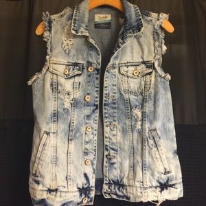 Distressed denim vest