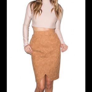 Tan/ Camel Leatherette Pencil Skirt