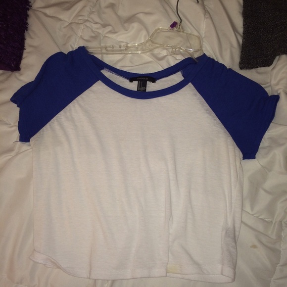 forever 21 blue and white baseball t