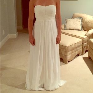 David's Bridal white strapless chiffon dress