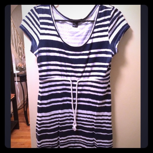 White and Navy Striped Beach Dress