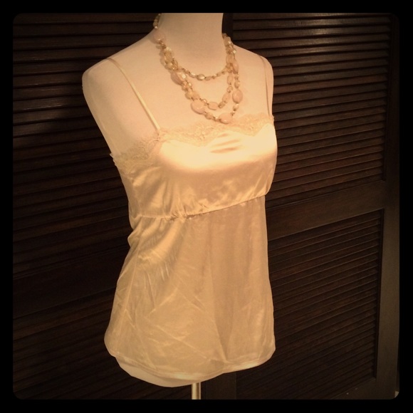 Sophisticated Cream Satin Tank w/torn lace edge
