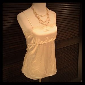Sophisticated Cream Satin Tank w/torn lace edge