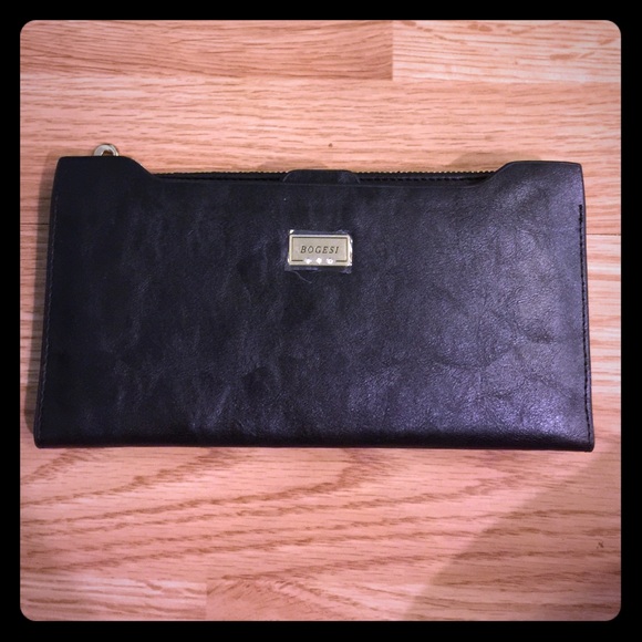 Black leather long wallet with extra card slot