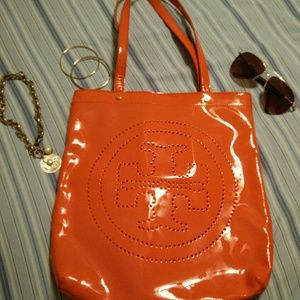 Tory Burch Orange Patent T Tote