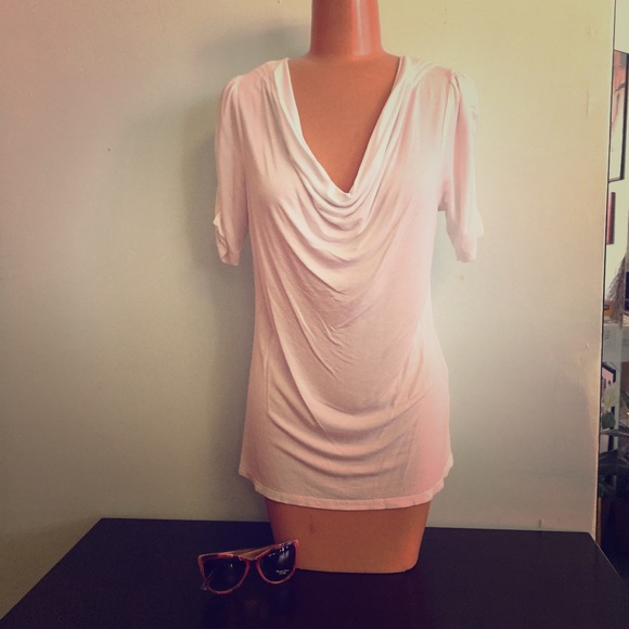 Attention Brand White Drape Neck Top
