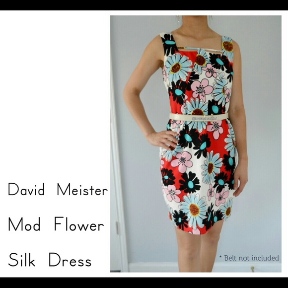 David Meister Flower Silk Dress sz 8-fits like a 4