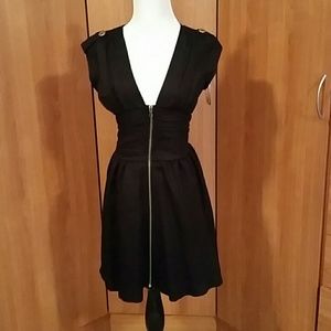 *Sold* Low cut zip up sleeveless black dress