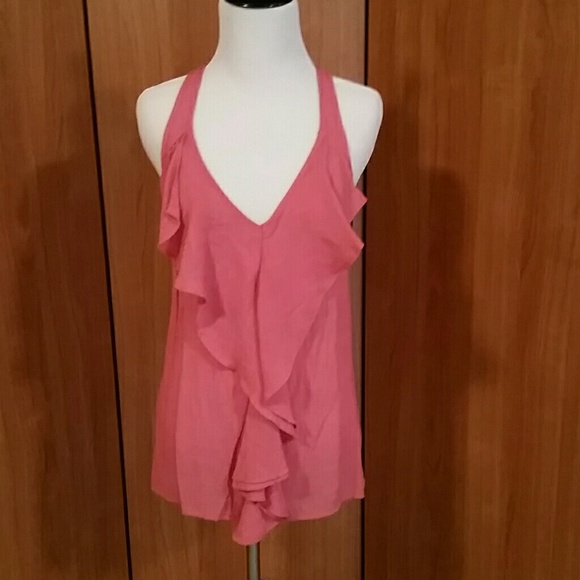 Low cut linen ruffle front tunic racerback