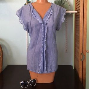 GAP Blue Striped V-Neck Blouse