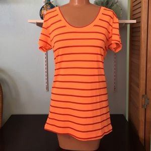 Zenana Outfitters Orange/Red Striped Tee