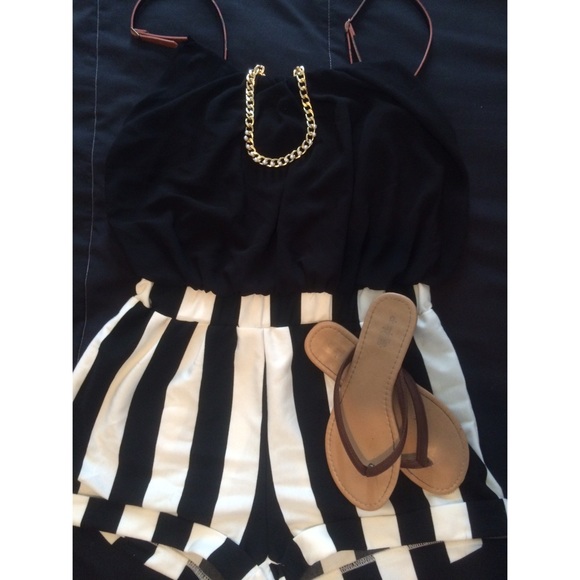 Black and stripped short romper.