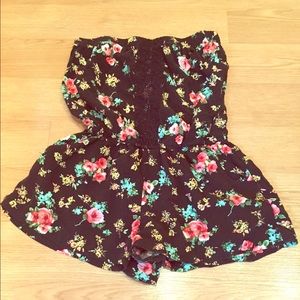 Strapless Black Floral Romper