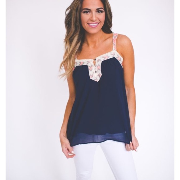 🚫SOLD🚫 FLASH SALE⚡️ Navy tank embroidered straps
