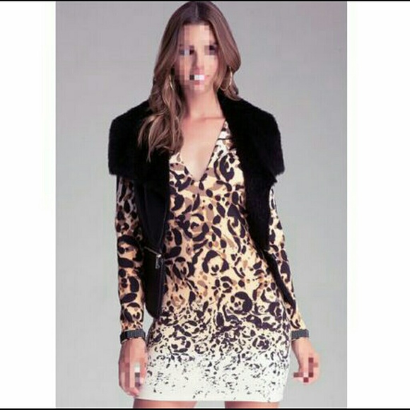 NWT Bebe Women's  Faux Fur Contrast Vest Black S
