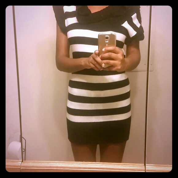 Black and White Stripped Sweater Dress