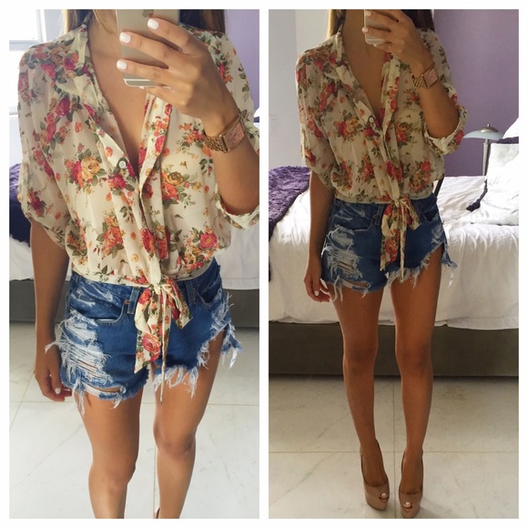 Poetry Tops - Tie Floral Blouse