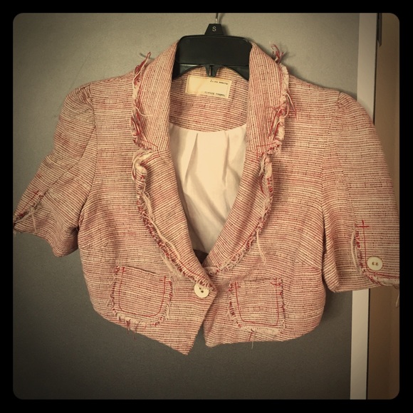 Vintage look cropped short sleeve jacket red/white