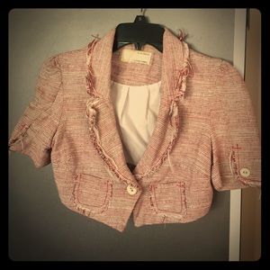 Vintage look cropped short sleeve jacket red/white