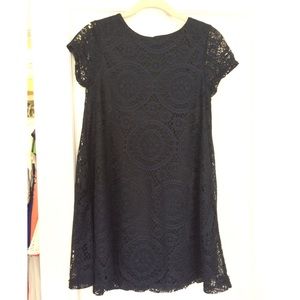 Navy eyelet swing dress