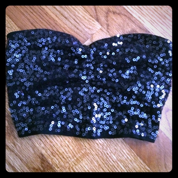 Express sparkle black strapless crop top