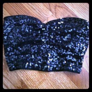Express sparkle black strapless crop top