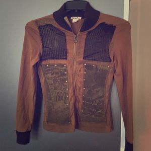 Tan and brown sweater style jacket, size S.