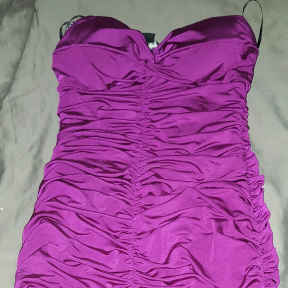 Purple strapless fitted club dress