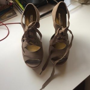 Charcoal lace up wedges