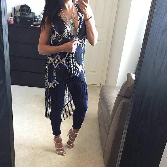 Tops - Royal blue fringe kimono