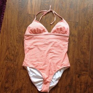J Crew Gingham V Halter one piece bathing suit