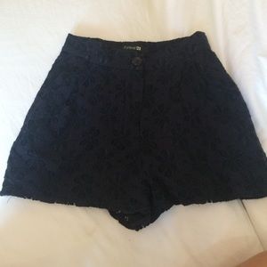 Navy lace high waisted shorts