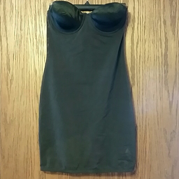 Black strapless bra and silhouette shaper slip