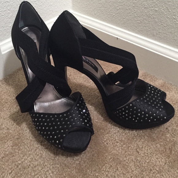 Black Satin Dress Shoes For Women 2026.Nina New York | Shoes | Nina Black Satin Dress Shoes With Rhinestones ...