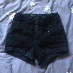 High Waisted Black Denim Shorts