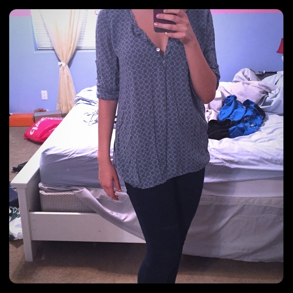 Blue and grey peasant-type top
